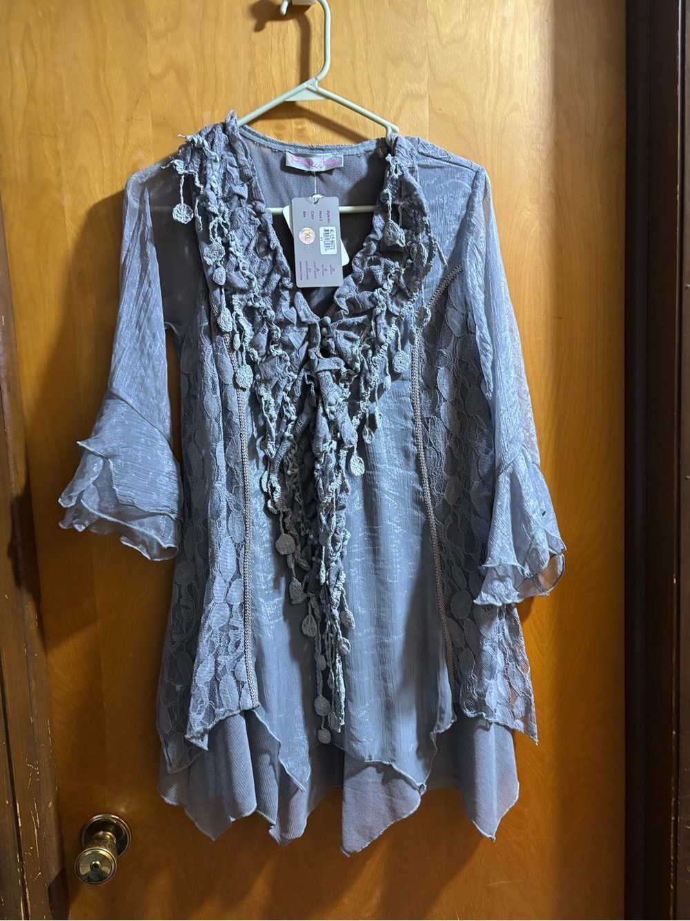 Pretty Angel Lavender Ruffle Lace Tunic Blouse